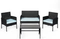 Black/Blue Wicker 4-Piece Patio Conversation Set - Cushioned Comfort