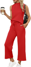 Two Piece Sets for Women Summer Outfits Mock Neck Lounge Set - Silky