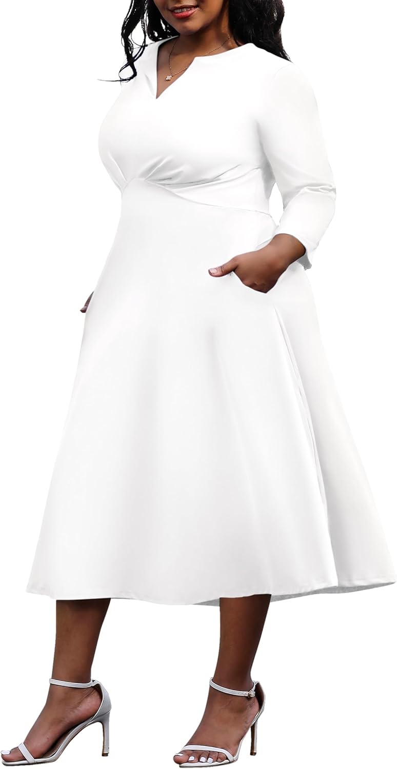 Nmoder Women's Plus Size Stretchy Flared Wrap Dress for Weddings