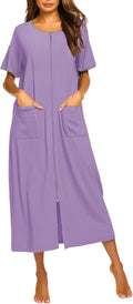Ekouaer Women Robe Zipper Front Short Sleeve Full Length (Style 5WPX)