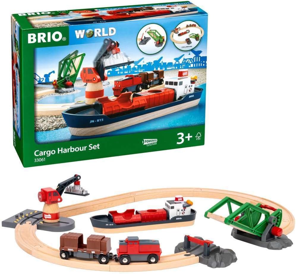 BRIO World Cargo Harbor Set - 16-Piece Train Set for Kids