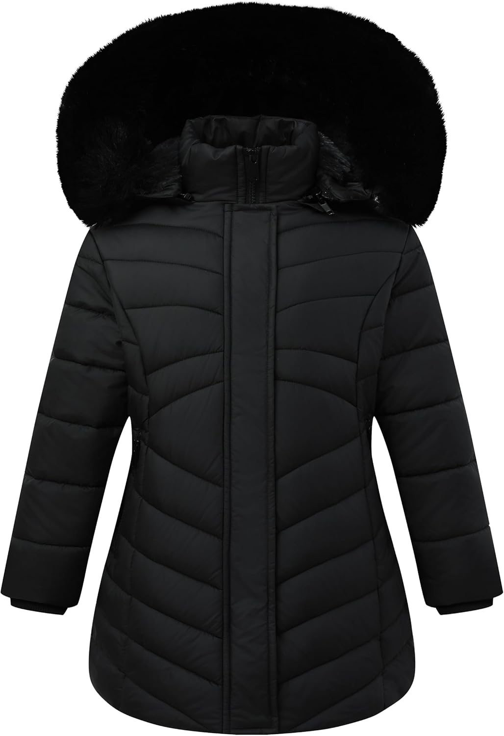 Girl's Winter Coat Hooded Long Parka for Kids with Double-Closure