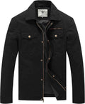 WenVen Men's Casual Canvas Cotton Military Lapel Jacket - Durable tear