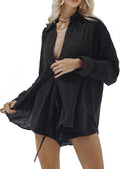 Fixmatti Women 2 Piece Outfits Long Sleeve Button Down Blouse Short