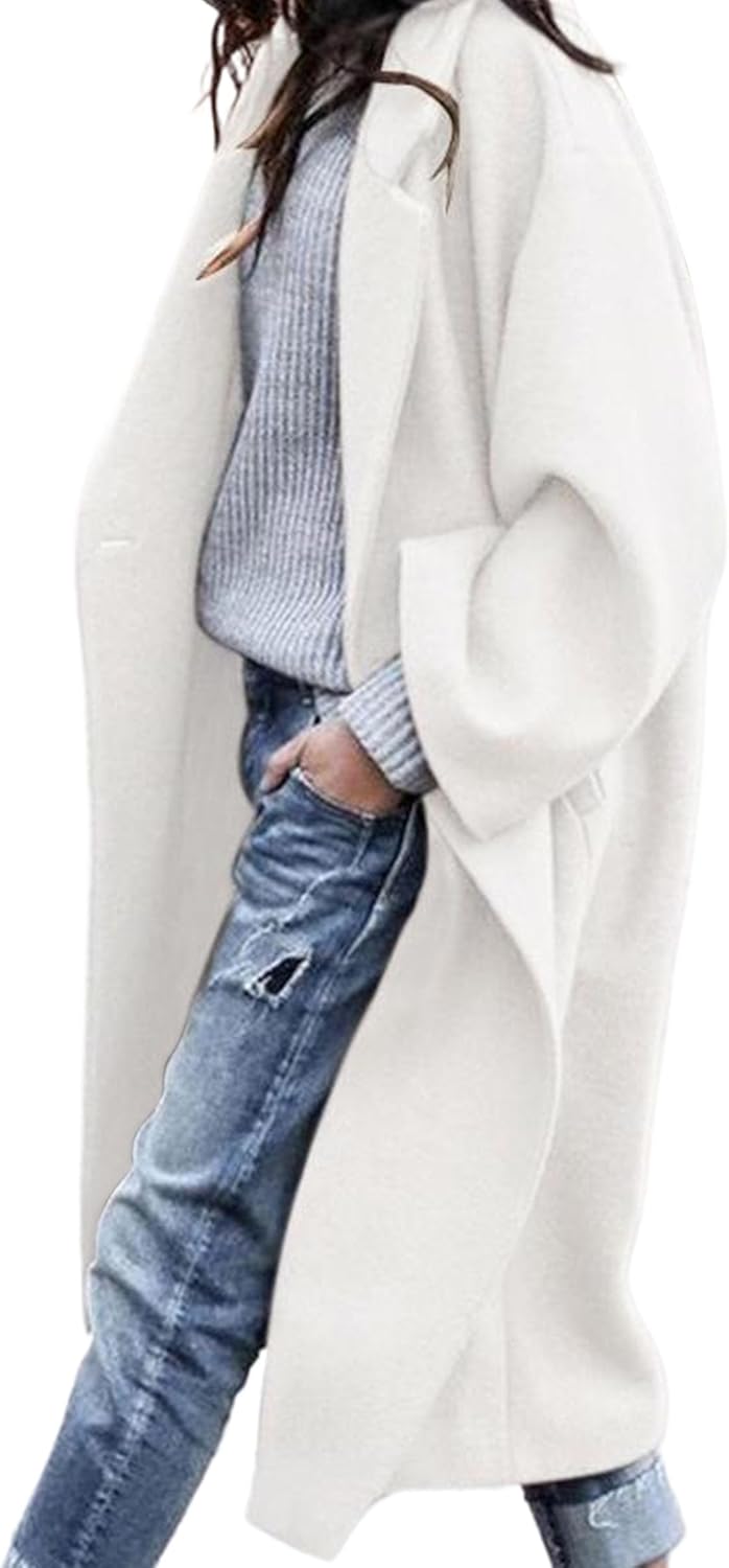 Trendy Long Sleeve Notch Lapel Button Long Jackets for Women