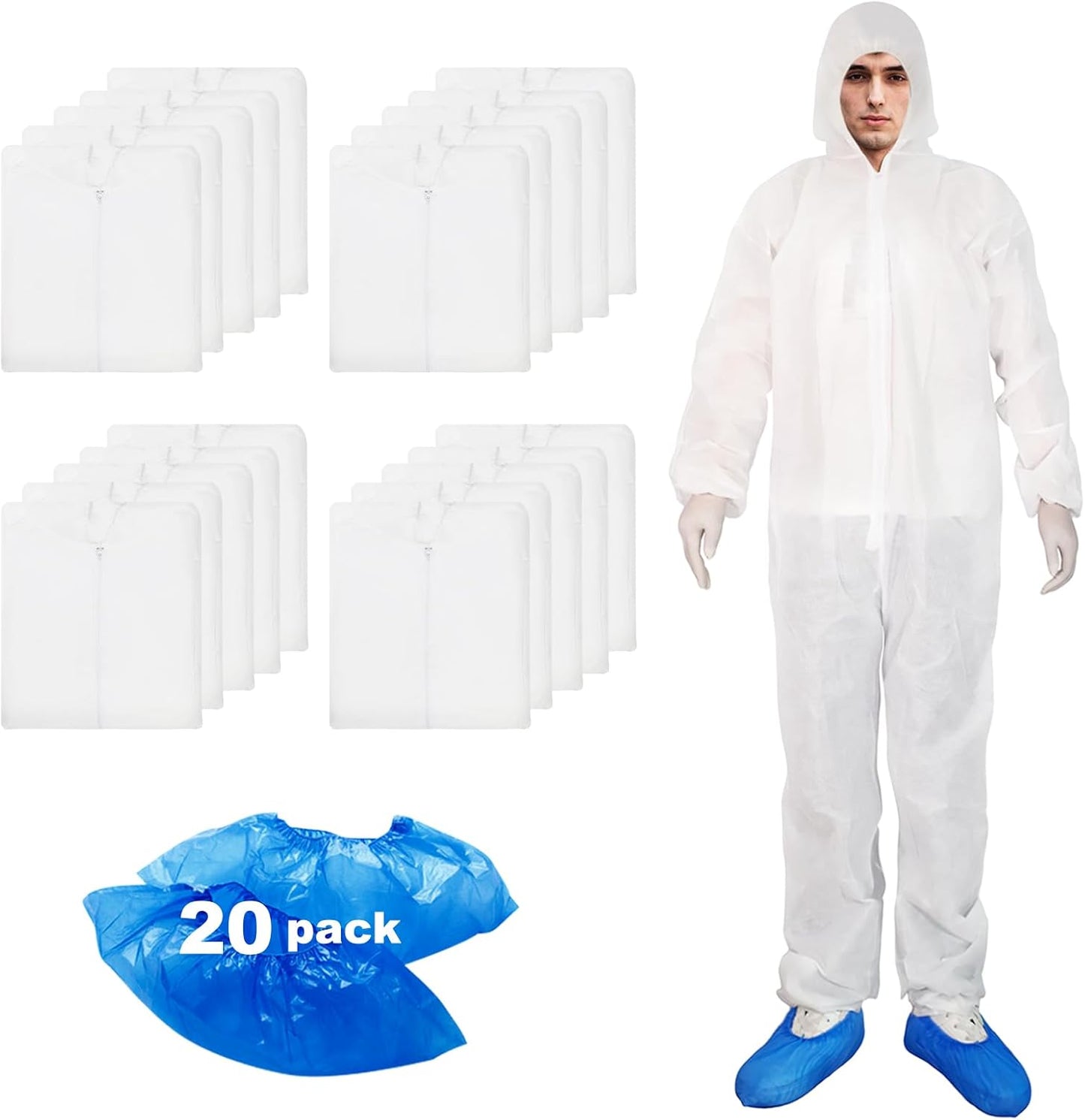ETERNA Hazmat Suits - 20 Pack Disposable Protective Coveralls