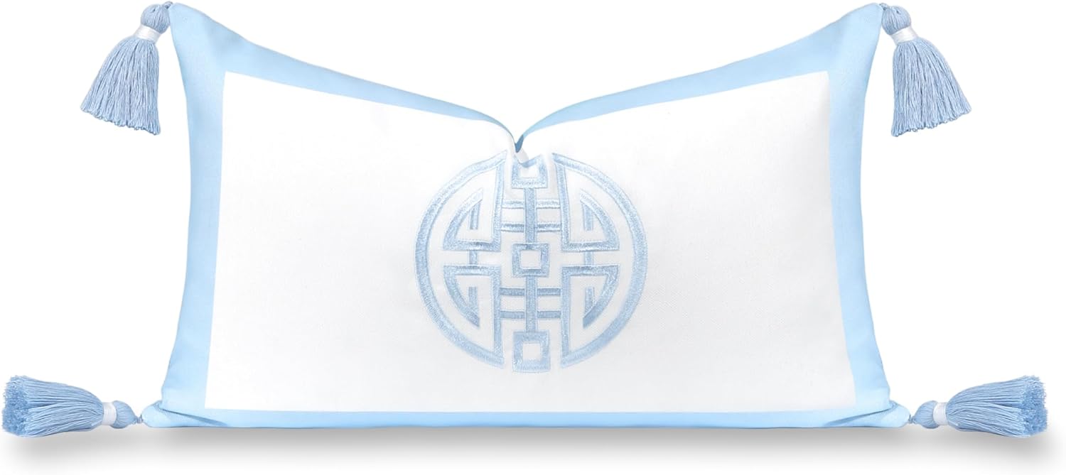 Coastal Grandmillennial Lumbar Pillow Cover for Indoor Outdoor