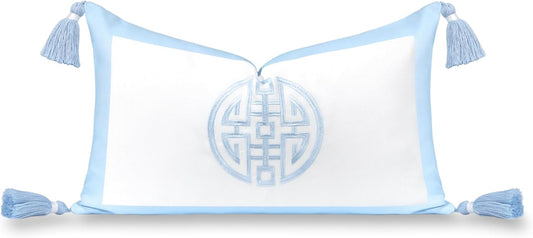 Coastal Grandmillennial Lumbar Pillow Cover for Indoor Outdoor