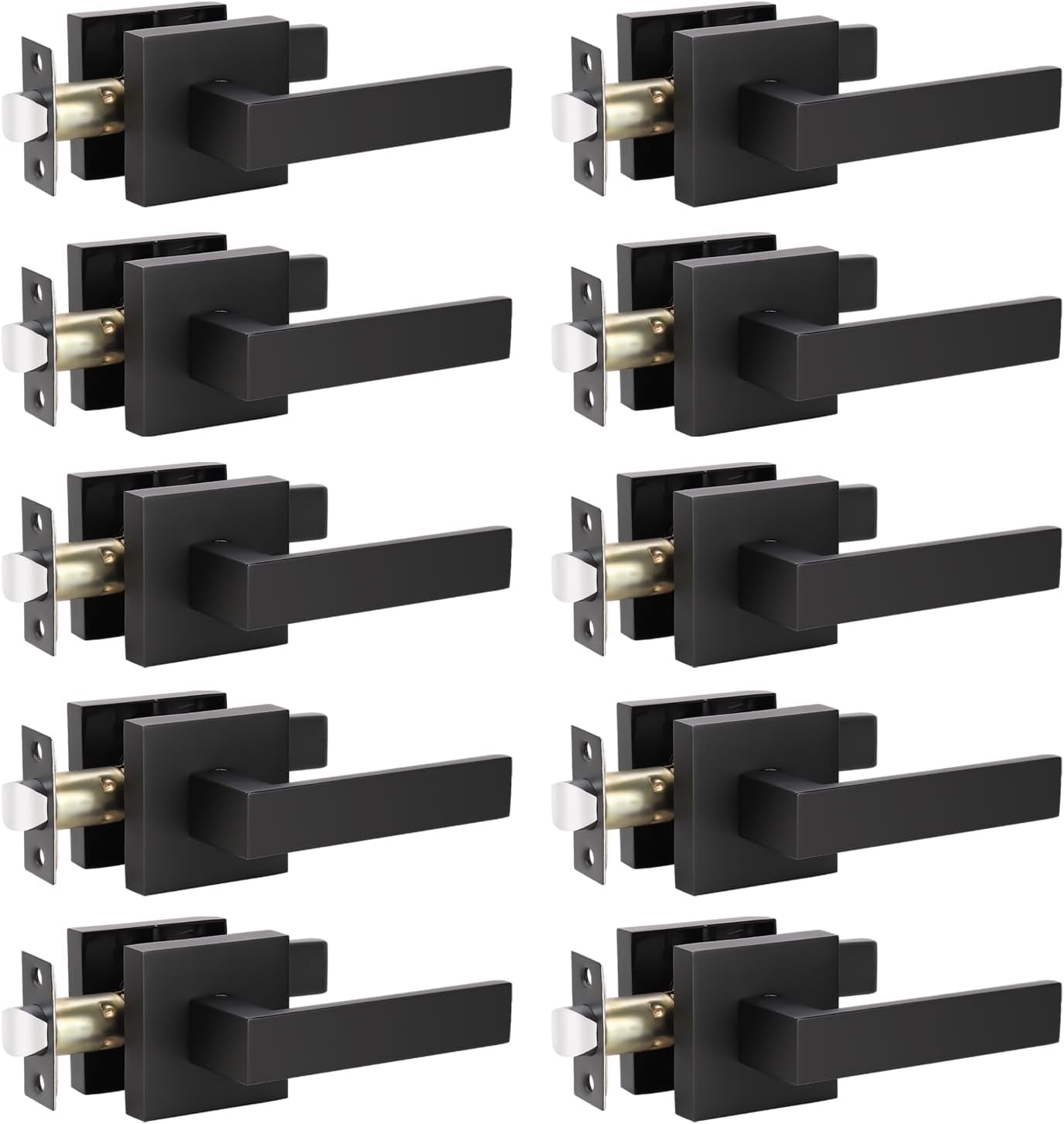 KNOBWELL Matte Black Door Handle Passage Lever Set for Modern Homes