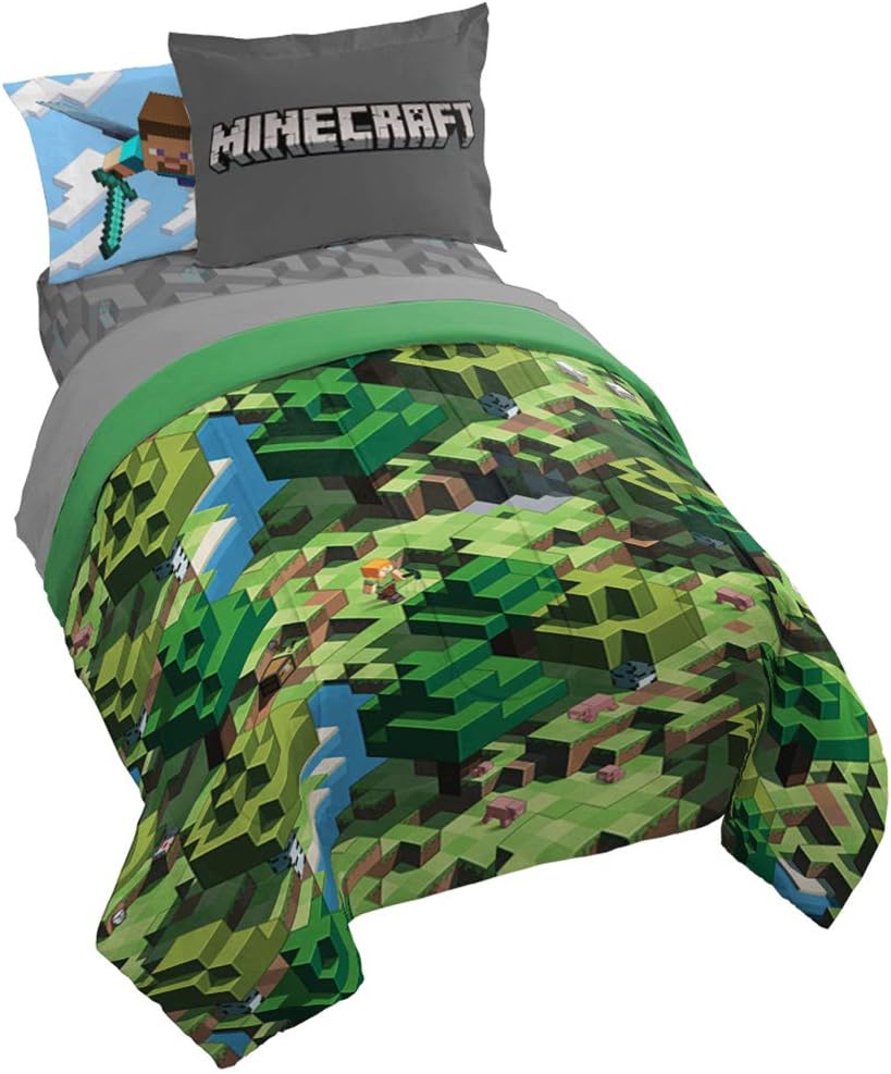 Minecraft Daytime Twin Bed Set - Super Soft Microfiber Bedding