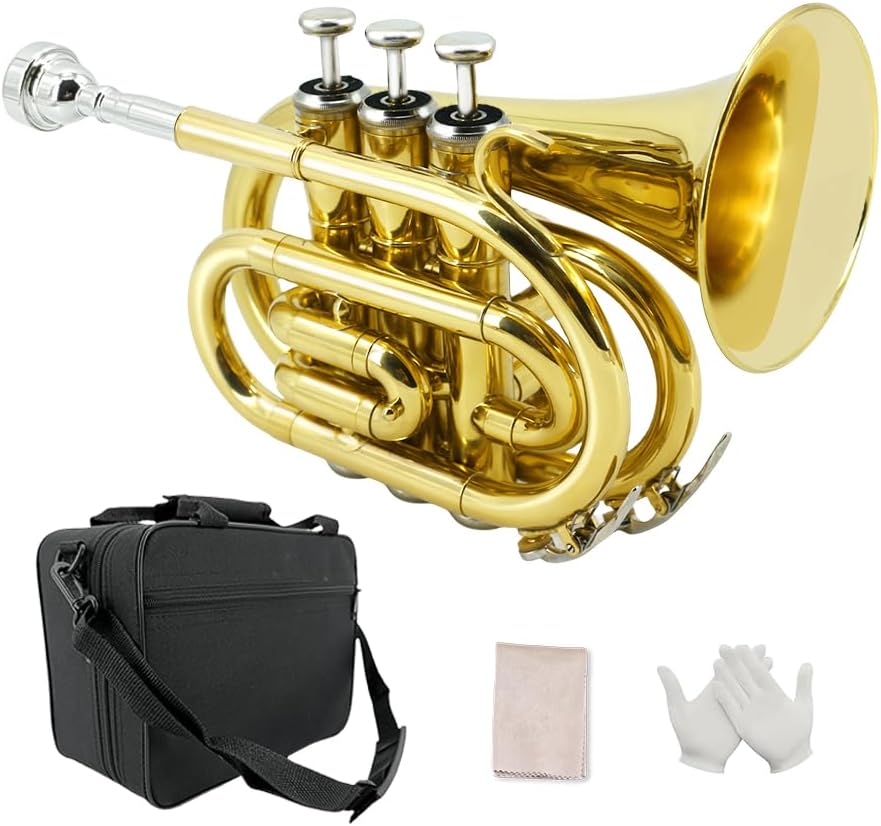 Compact Pocket Trumpet Bb Flat Brass for Beginners and Students