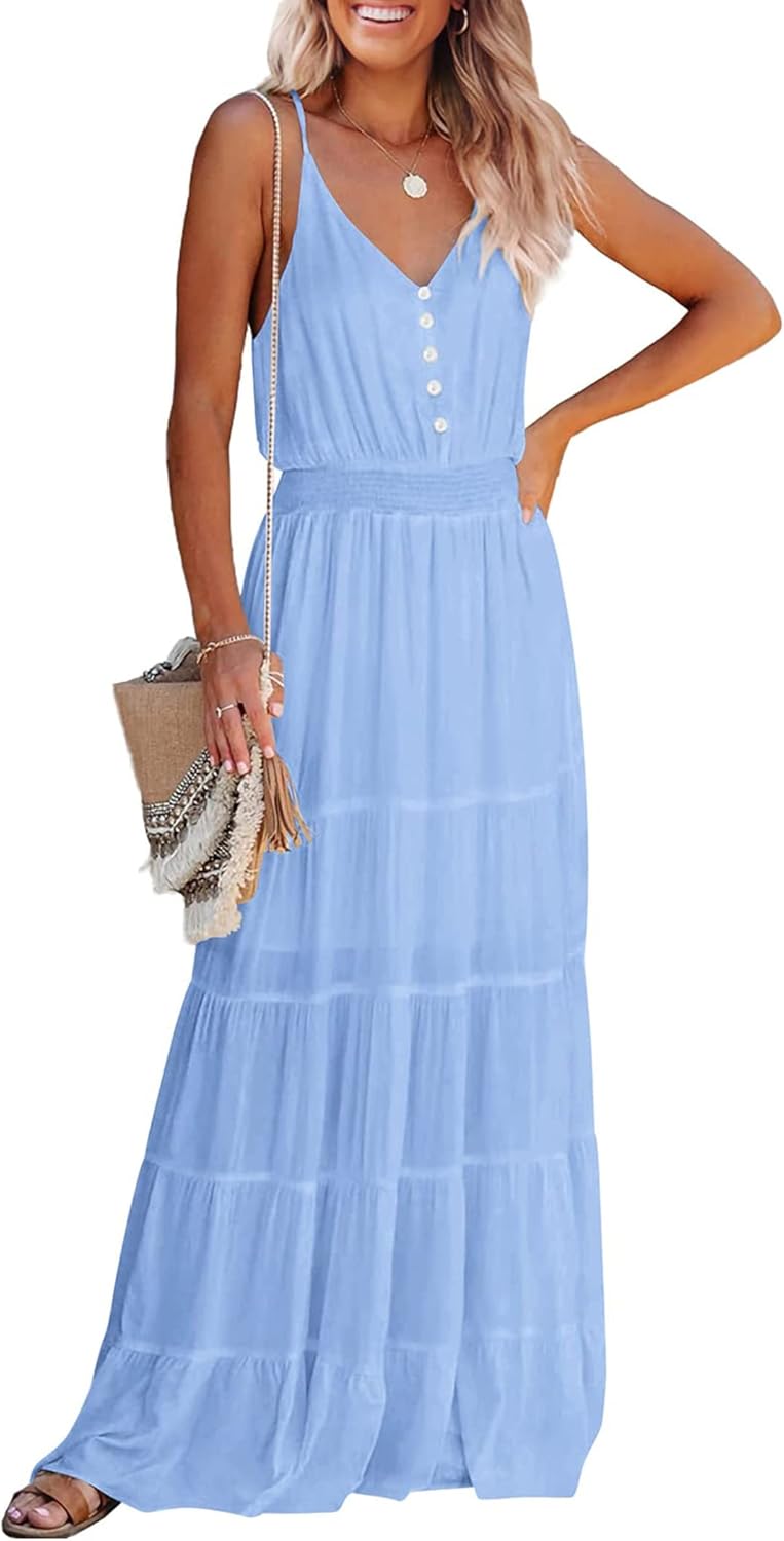 PRETTYGARDEN Summer Maxi Sundress for Women with Spaghetti Straps