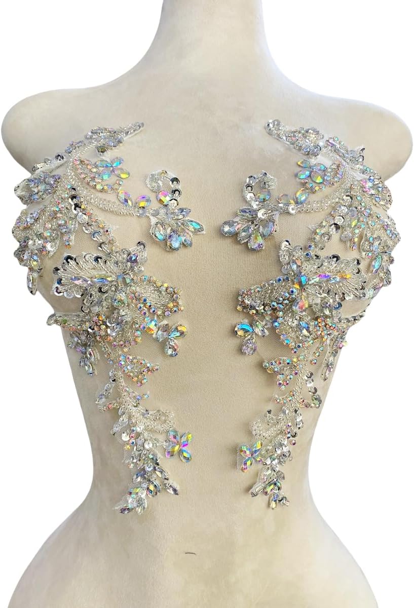 Handmade Rhinestones Bodice Lace Applique for Dress Accessories