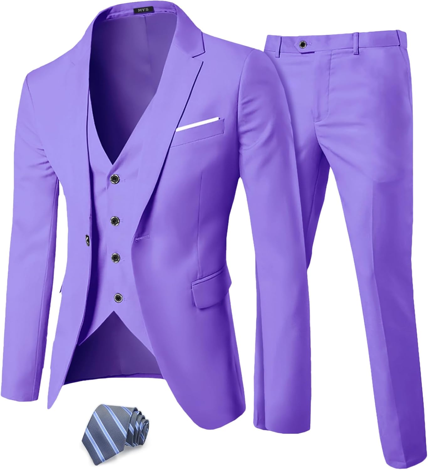 MYS Men's 3 Piece Suit Set with Tie for Weddings and Parties