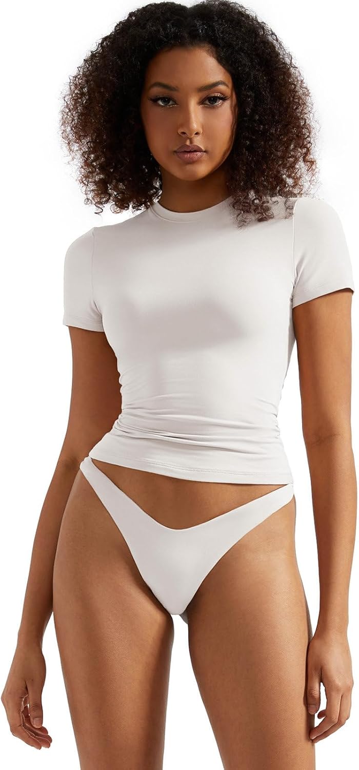 SUUKSESS Women Double Lined Fitted Basic Tee for Y2K Style