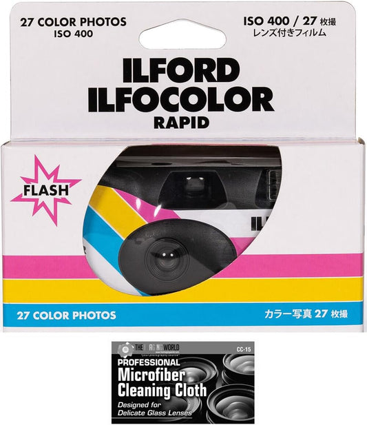 Ilford ILFOCOLOR Single-Use Camera with Flash - Crisp 27 Exposures + Microfiber Cloth