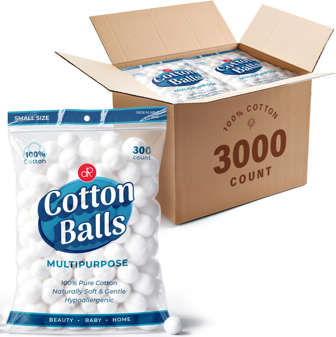 DecorRack 3000 Mini Cotton Balls for Beauty and Household Use