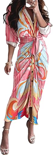 Elegant Satin Button Down Short Sleeve Maxi Shirt Dress for Women