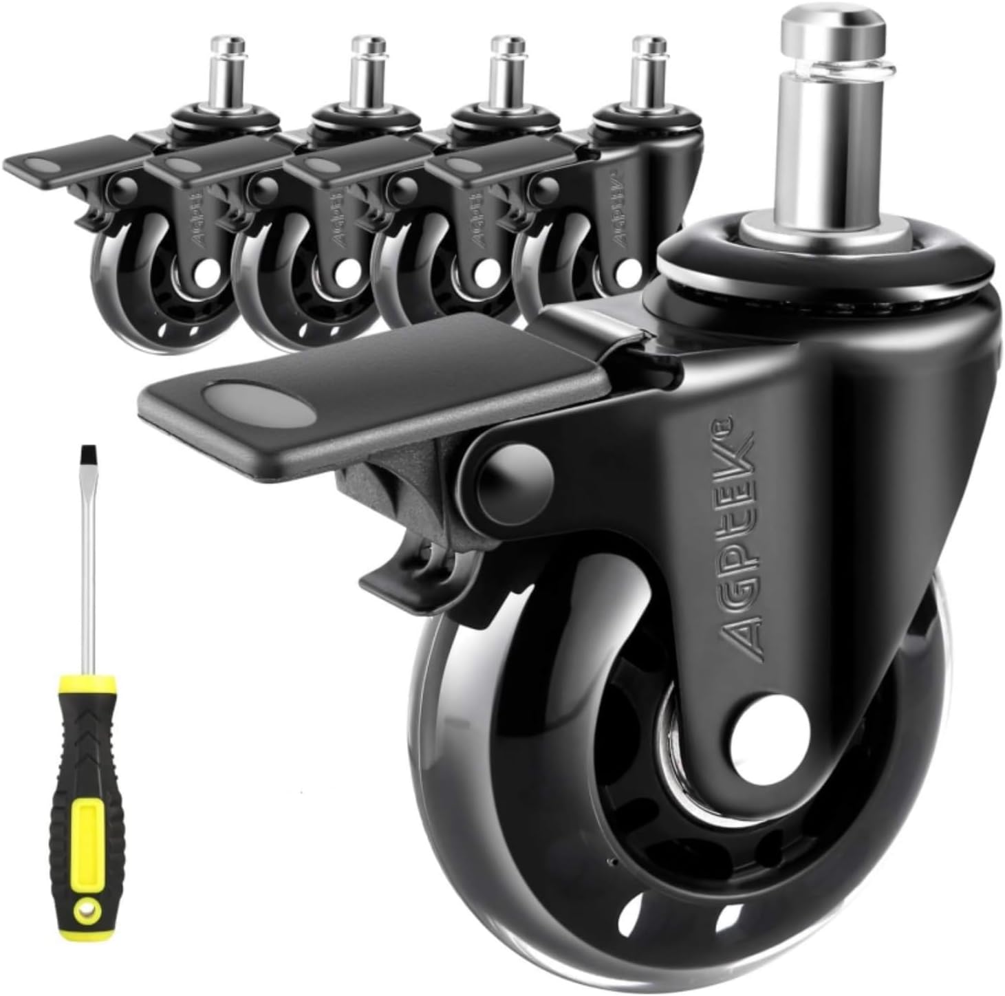 AGPtEK Heavy Duty 2.5 Office Chair Casters with Brake - Universal Fit for Safe Chair Movement on Any Surface. Set of 5