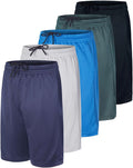 Boys Athletic Basketball Shorts 5 Pack - Breathable, Pocketed