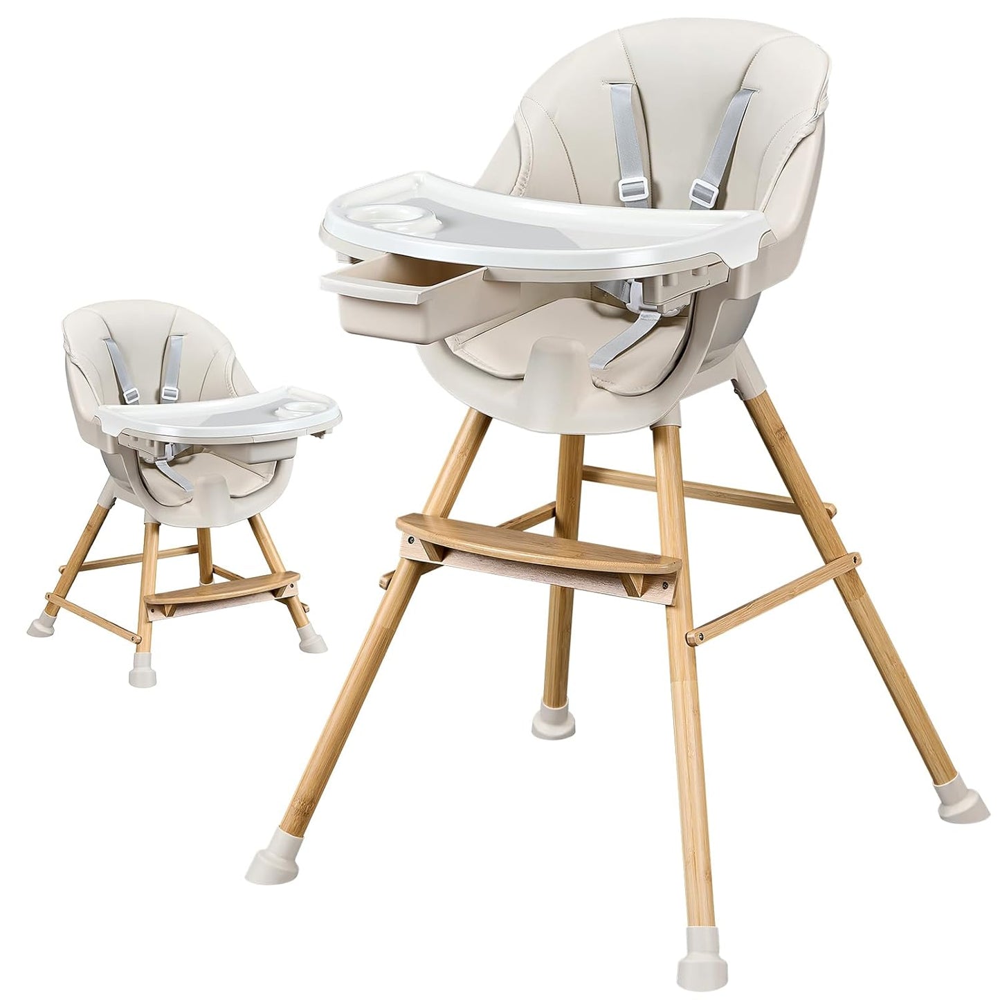 Convertible Wooden Baby High Chair - Easy Clean!