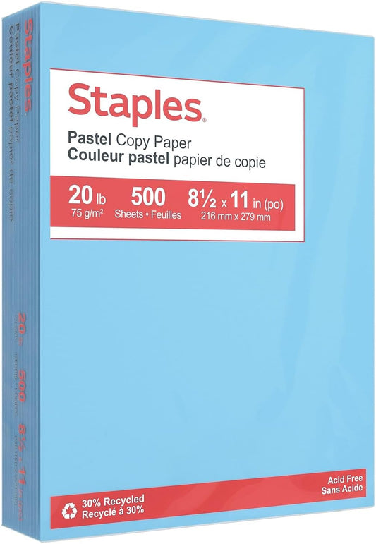 STAPLES Blue 30% Recycled Copy Paper, 8.5x11, 20 lbs.