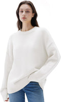 Women Cashmere Blend Oversized Crew Neck Sweater - Soft Warm Fit