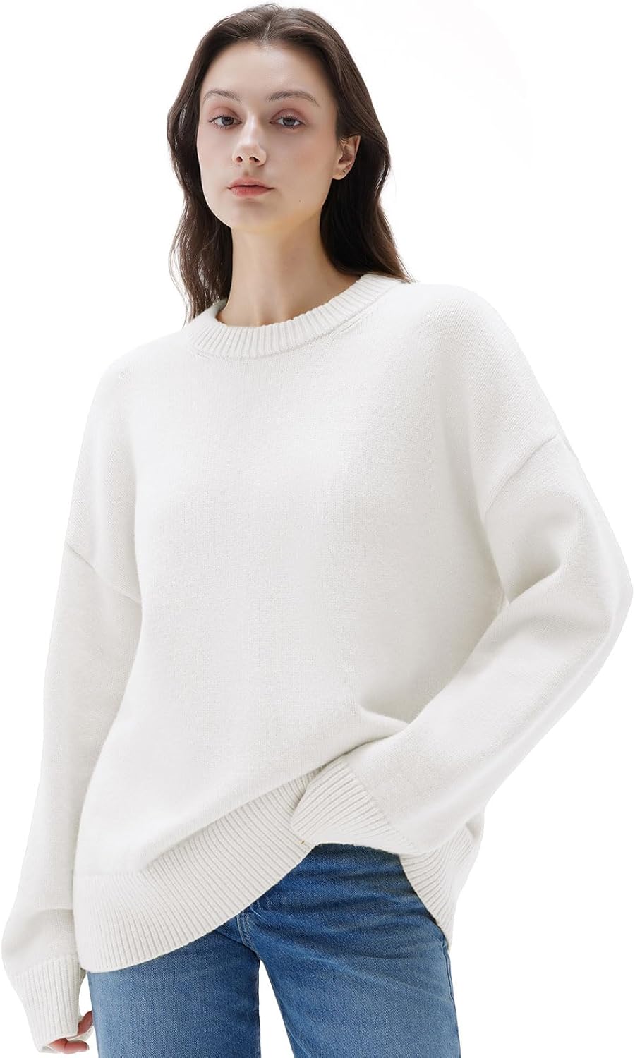 Cashmere Blend Oversized Crew Neck Sweater for Women