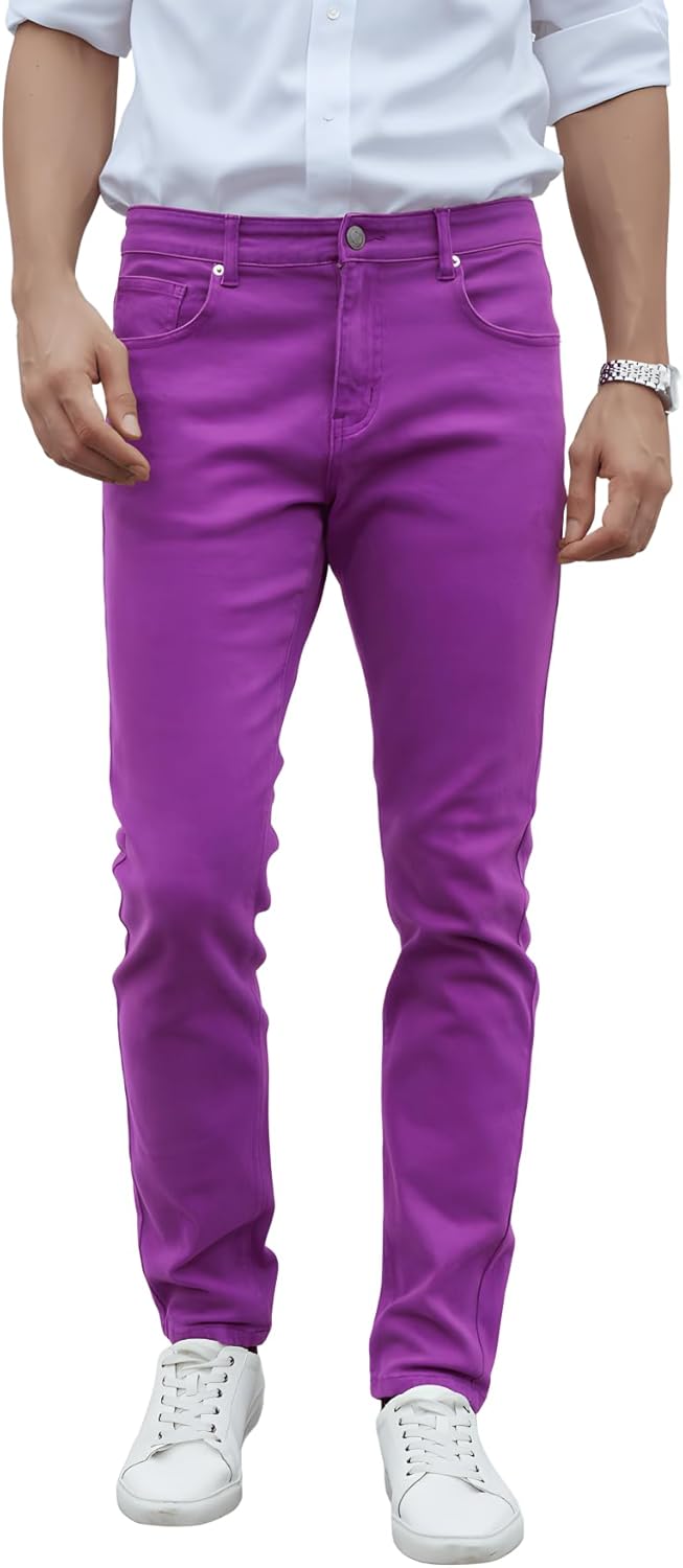 TEGIAs Men's Slim-Fit Stretch Plaid Jeans for Classic Comfort