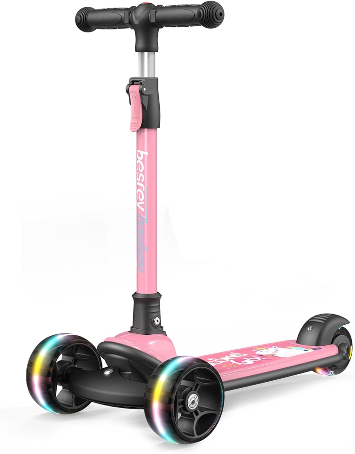 Besrey Kick Scooter for Kids Ages 3-10 with LED Light Wheels