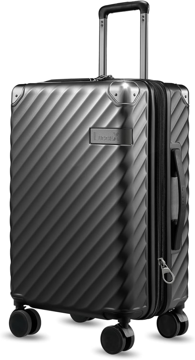 LUGGEX 20 Inch Carry On Luggage with Spinner Wheels, Black