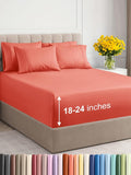 Extra Deep Full Sheet Set - 6 Piece Coral Sheets with Deep Pockets