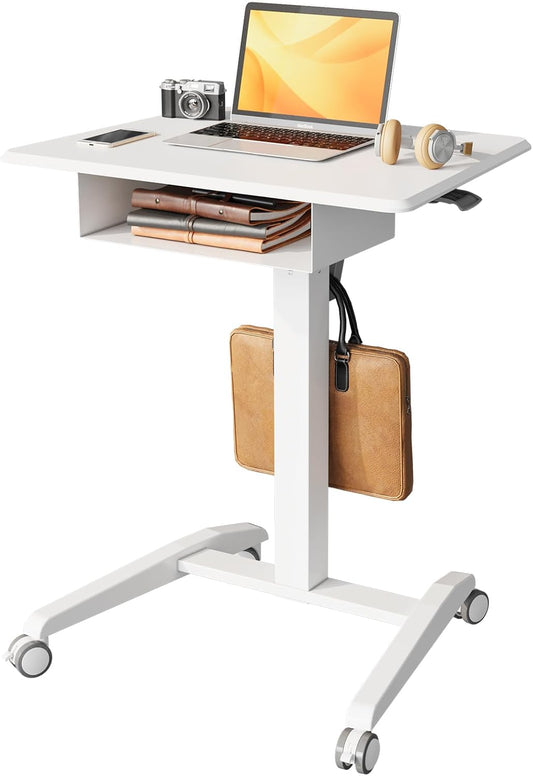 Mobile Standing Desk with Storage Drawer for Home Office Use