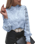 Rooscier Lace Crochet Mock Neck Long Sleeve Blouse - Elegant Detail