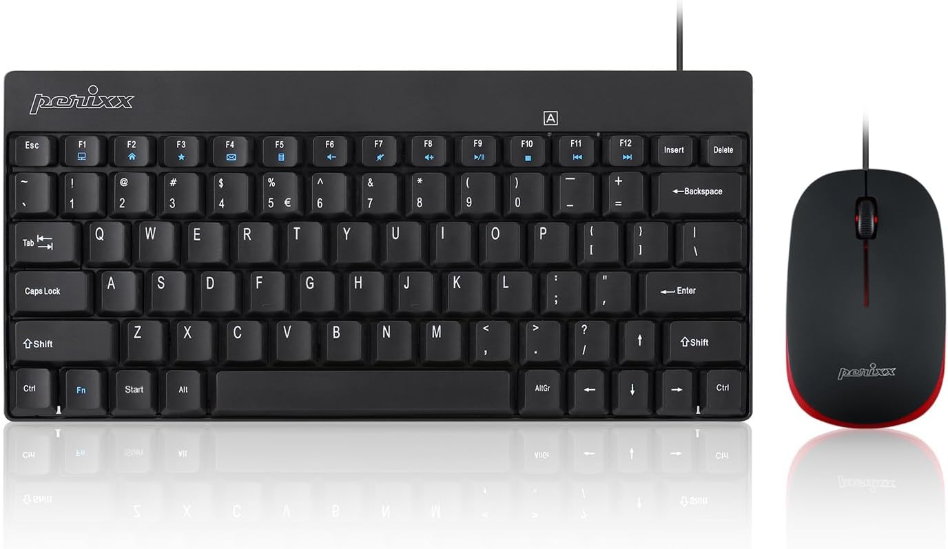 Compact Perixx Keyboard & Mouse Set, USB Connection