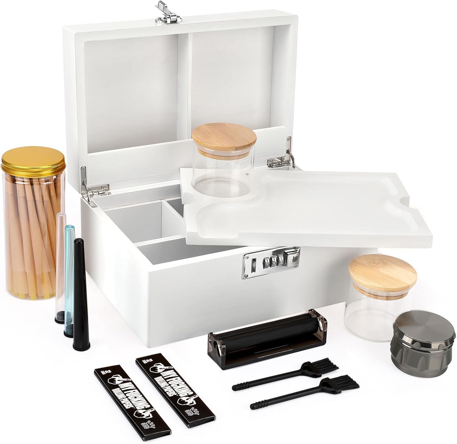 Large Bamboo Storage Box with Removable Tray Kit for Organization