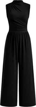 PRETTYGARDEN Womens Summer Jumpsuits Sleeveless Mock Neck (Style S7MS)