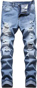 HUNGSON Men's Slim Fit Stretch Ripped Skinny Jeans - Comfort Flex