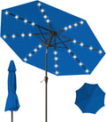 9FT Royal Blue Solar Patio Umbrella with LED Lights & Tilt Crank