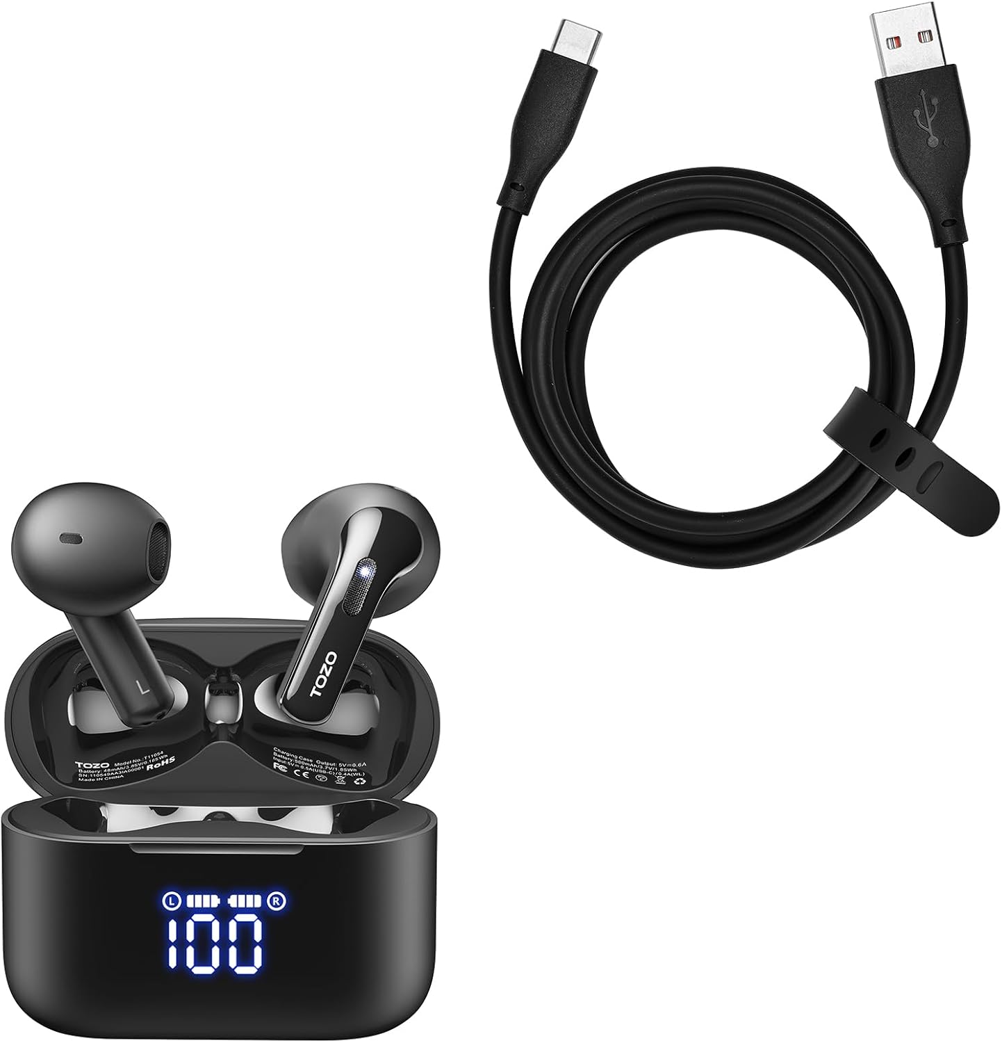 TOZO T21 Wireless Earbuds: Fast Charging with USB-C Cable