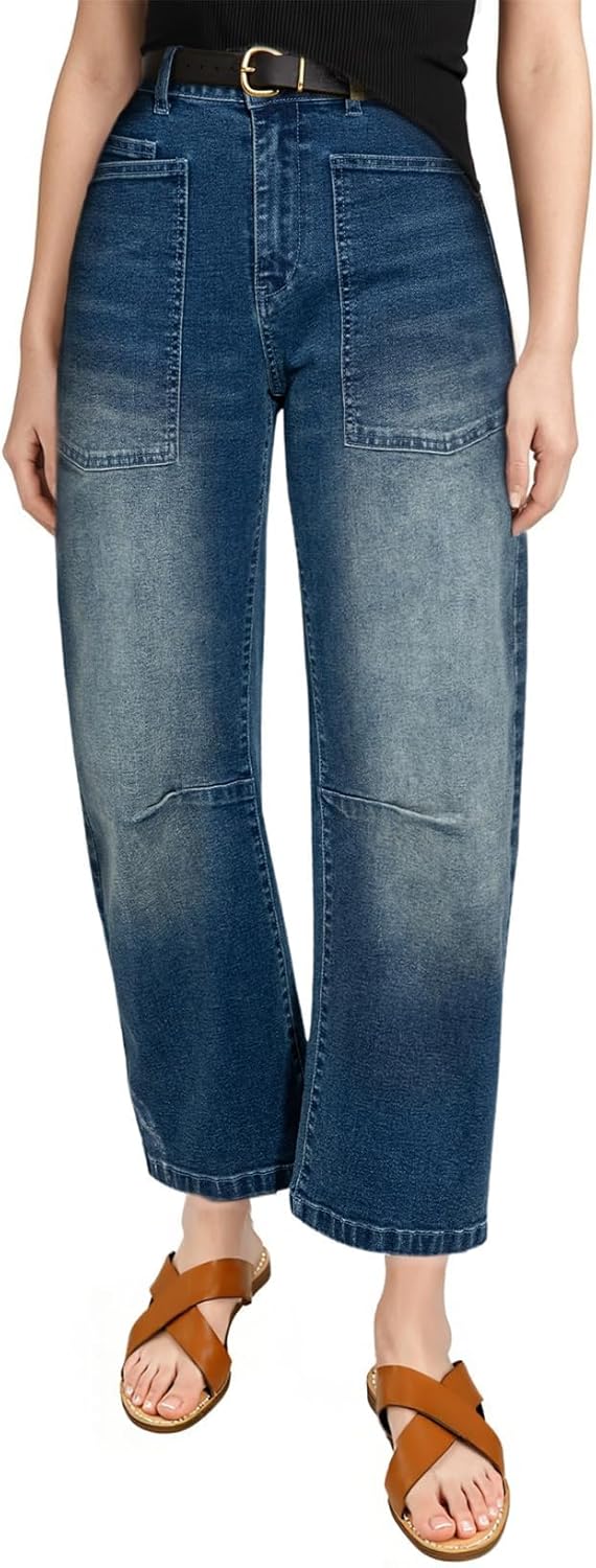 Baggy Barrel Jeans for Women - High Waisted Wide Leg Denim