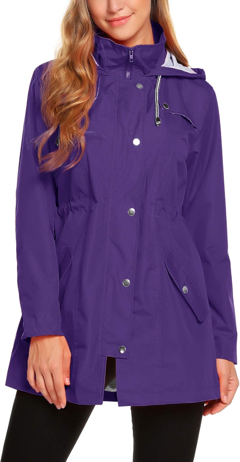 ZHENWEI Womens Lightweight Hooded Waterproof Rain Jacket S-XXL