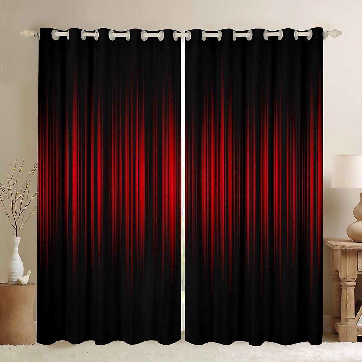 Geometric Red & Black Ombre Curtains - 50% Blackout