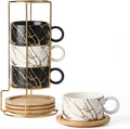 Porcelain Espresso Cup Set 6oz with Metal Stand - Stackable Space
