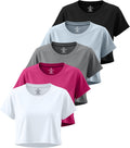 Real Essentials Women's Dry Fit Crop Top 5 Pack - Stretch Athletic Tee