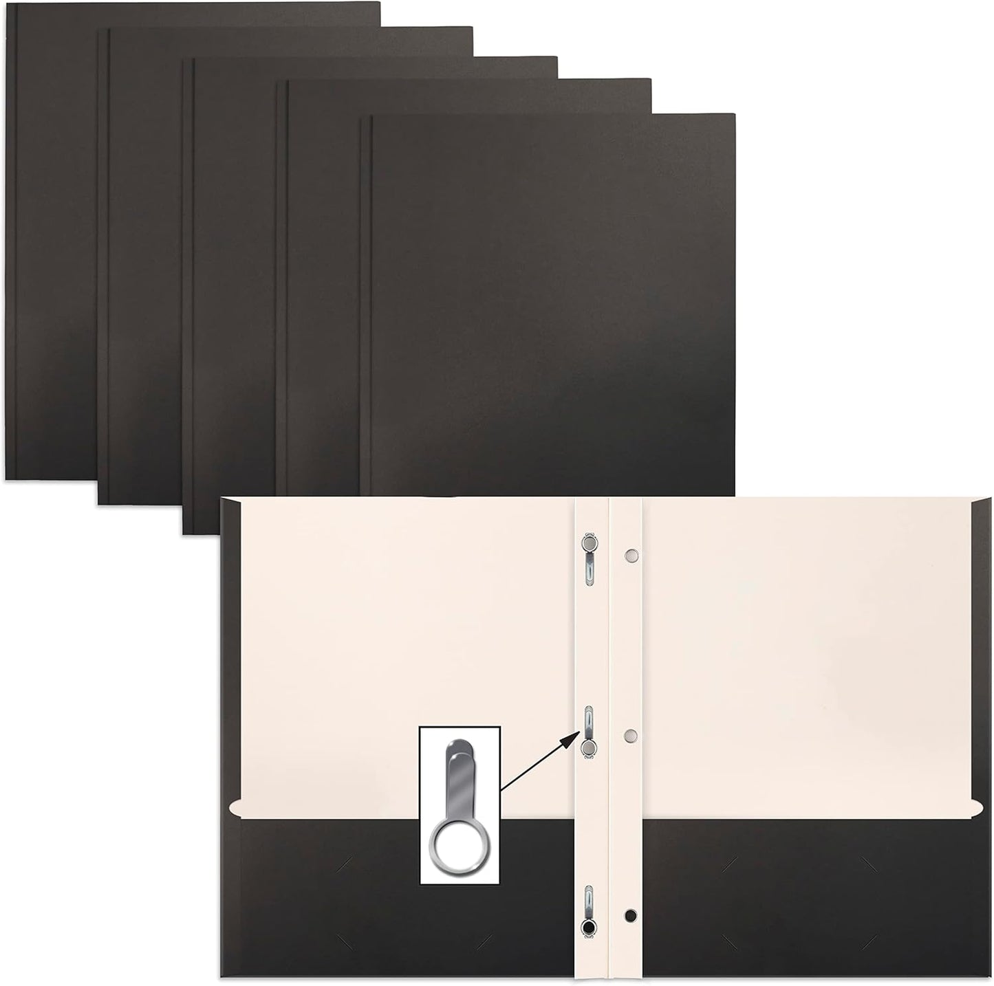 50-Pack Black 2 Pocket Folders with Metal Prongs - Organize with Style