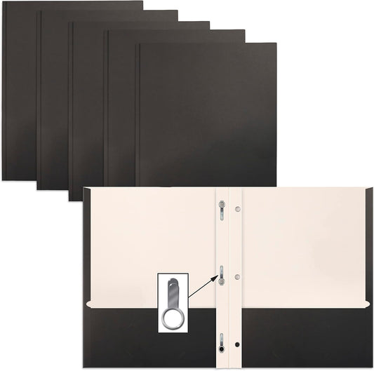 50-Pack Black 2 Pocket Folders with Metal Prongs - Organize with Style