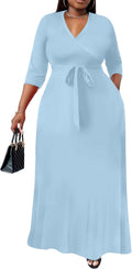 Plus Size Maxi Dress for Women - 3/4 Sleeve Floral Flowy with Belt