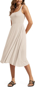 Square Neck Midi Dress for Women - Sleeveless Flare Tank Sundress