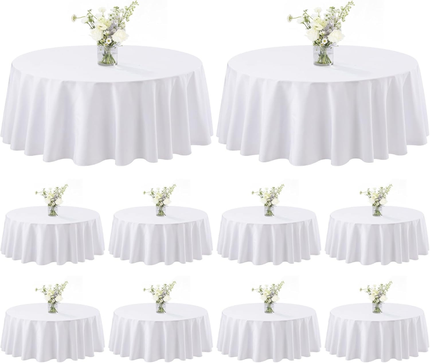 Round Tablecloths 10 Pack - 60 Inch White Polyester Covers